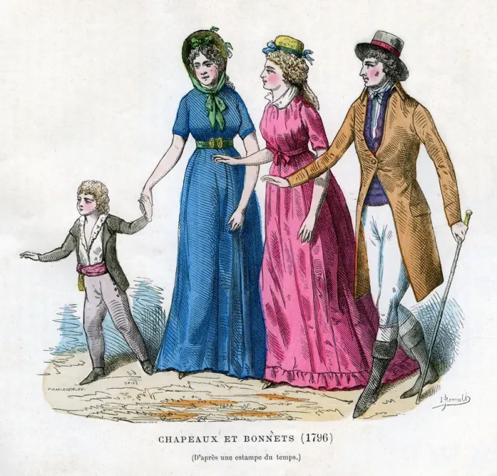 Framed Print : Hats and bonnets, 1796 (1882-1884). Artist: Tamisier Framed Print : Hats and bonnets, 1796 (1882-1884). Artist: Tamisier