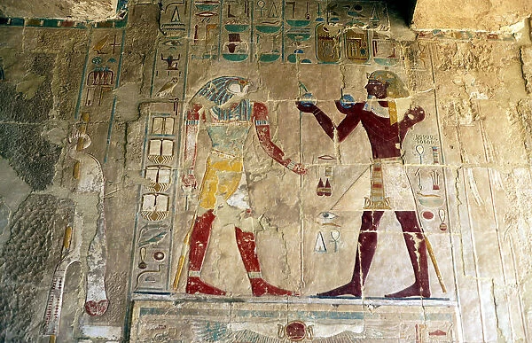 Hatshepsut, Queen of Egypt, presenting an offering to the god Horus
