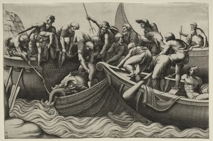 Framed Print : The Haul of Monstrous Fish, mid-1500s. Creator: Adamo Scultori (Italian, c. 1530-1585) Framed Print : The Haul of Monstrous Fish, mid-1500s. Creator: Adamo Scultori (Italian, c. 1530-1585)