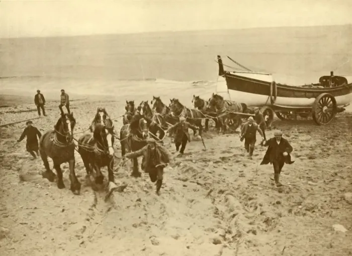 Framed Print : Hauling the Lifeboat, c1930. Creator: Unknown Framed Print : Hauling the Lifeboat, c1930. Creator: Unknown