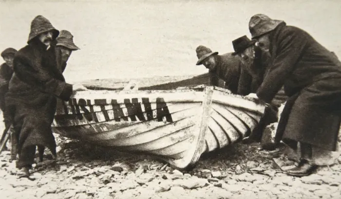 Framed Print : Hauling one of the Lusitanias lifeboats onto the beach, Ireland, 8 May 1915 Framed Print : Hauling one of the Lusitanias lifeboats onto the beach, Ireland, 8 May 1915