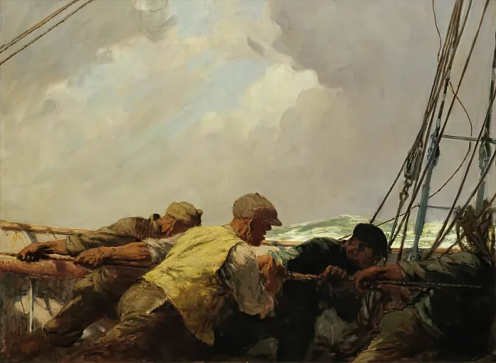 Framed Print : Hauling the Mainsail, 1933. Creator: Arthur Briscoe Framed Print : Hauling the Mainsail, 1933. Creator: Arthur Briscoe