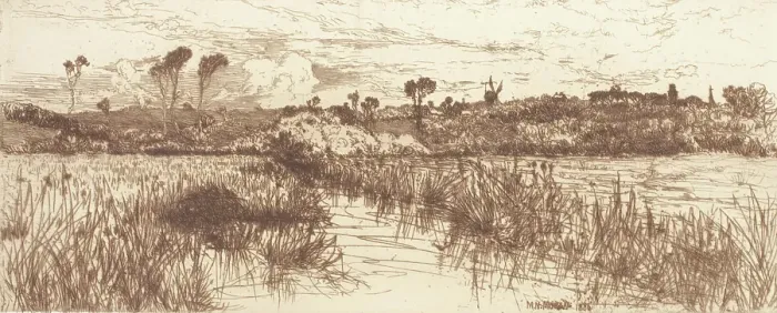 Framed Print : The Haunt of the Muskrat - Easthampton, 1884. Creator: Mary Norman Framed Print : The Haunt of the Muskrat - Easthampton, 1884. Creator: Mary Norman