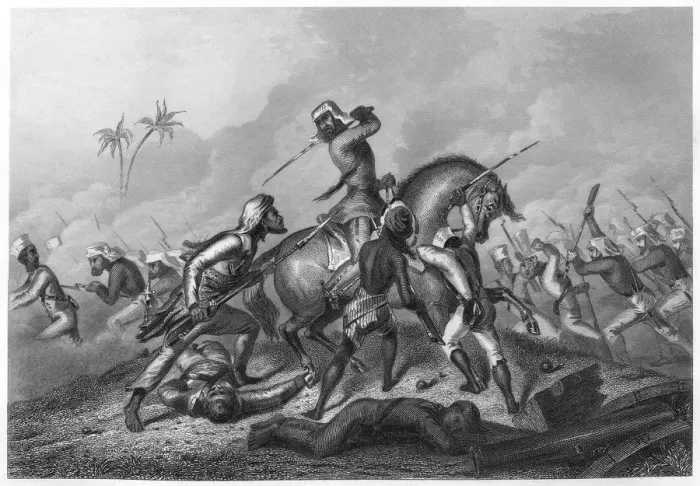 Framed Print : Havelocks column attacking the mutineers before Cawnpoor, 1857, (c1860)