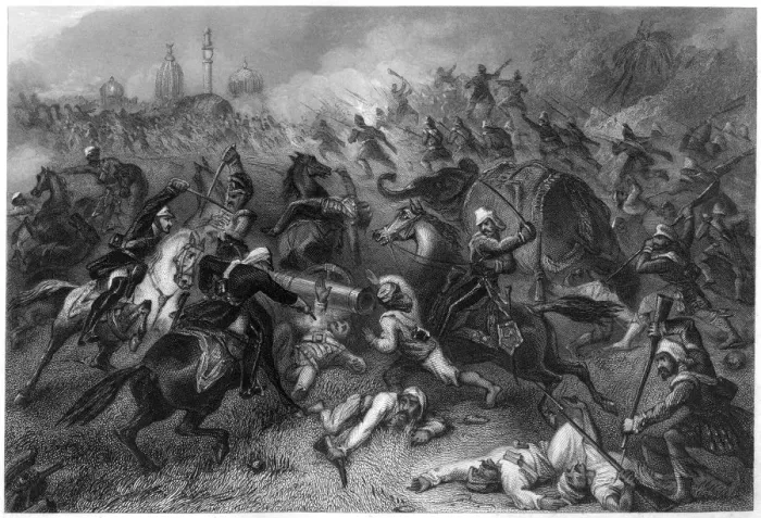 Framed Print : Havelocks column attacking the mutineers before Cawnpore, 1857, (c1860) Framed Print : Havelocks column attacking the mutineers before Cawnpore, 1857, (c1860)
