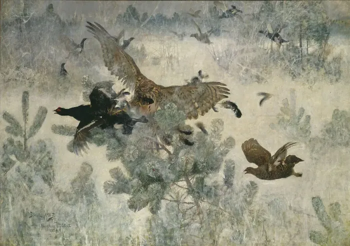 Framed Print : Hawk and Black-Game, 1884. Creator: Bruno Liljefors Framed Print : Hawk and Black-Game, 1884. Creator: Bruno Liljefors