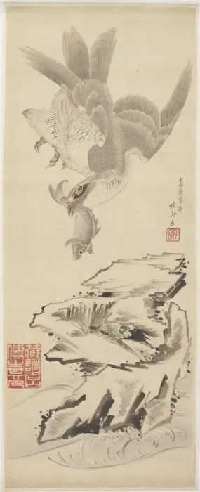 Framed Print : Hawk and fish, late 18th-early 19th century. Creator: Hokusai Framed Print : Hawk and fish, late 18th-early 19th century. Creator: Hokusai