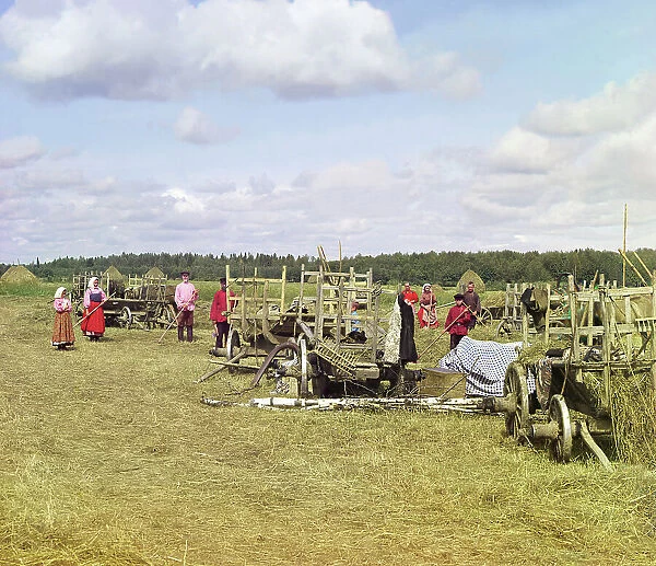 Haying, near rest time [Russian Empire], 1909. Creator: Sergey Mikhaylovich Prokudin-Gorsky