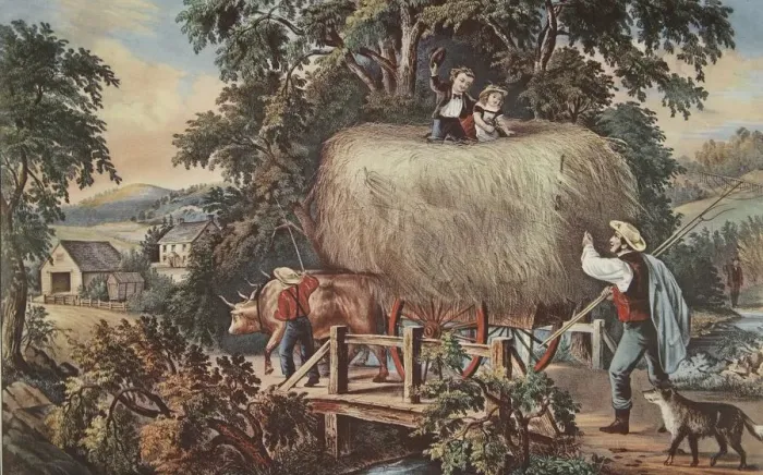 Framed Print : Haying-time-The Last Load, pub. 1868, Currier & Ives (Colour Lithograph) Framed Print : Haying-time-The Last Load, pub. 1868, Currier & Ives (Colour Lithograph)