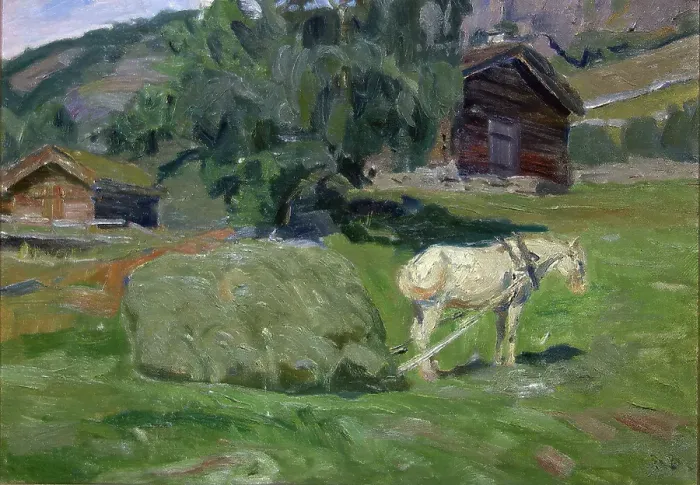 Framed Print : Haymaking in Vaga, unknown date. Creator: Fredrik Borgen Framed Print : Haymaking in Vaga, unknown date. Creator: Fredrik Borgen