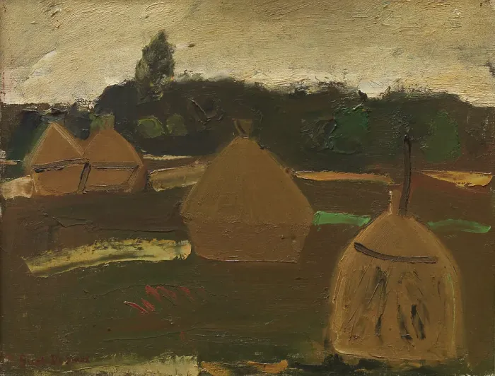 Framed Print : Haystacks, 1942. Creator: Gustave De Smet Framed Print : Haystacks, 1942. Creator: Gustave De Smet