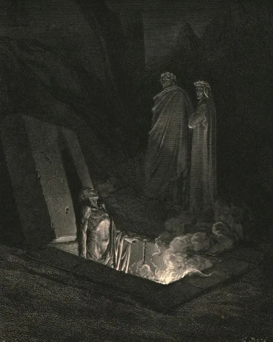Framed Print : He, soon as there I stood at the tombs foot, ey d me a space, c1890. Creator: Gustave Doré