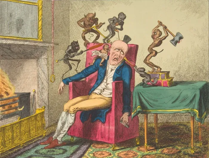 Framed Print : The Head Ache, February 12, 1819. February 12, 1819. Creator: George Cruikshank Framed Print : The Head Ache, February 12, 1819. February 12, 1819. Creator: George Cruikshank