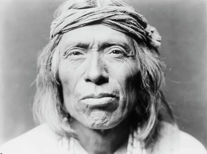 Framed Print : Head-and-shoulders portrait of Shiwawatiwa, a Zuni Indian, facing front, c1903. Creator: Edward Sheriff Curtis Framed Print : Head-and-shoulders portrait of Shiwawatiwa, a Zuni Indian, facing front, c1903. Creator: Edward Sheriff Curtis