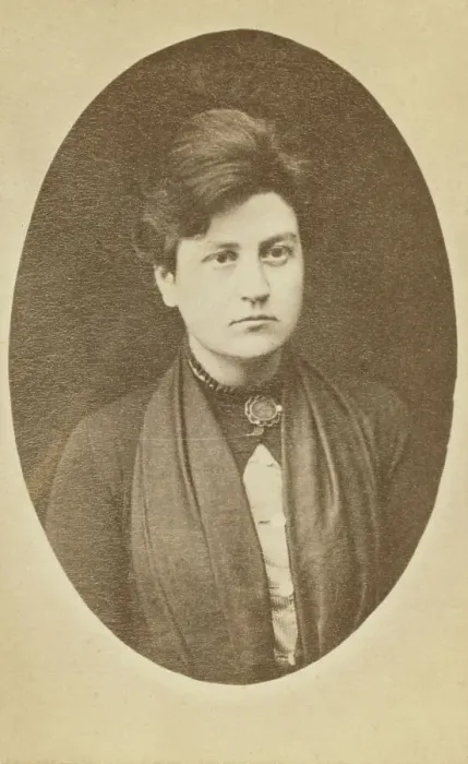 Framed Print : Head-and-shoulders portrait of woman, facing slightly right, between 1880 and 1886. Creator: Unknown Framed Print : Head-and-shoulders portrait of woman, facing slightly right, between 1880 and 1886. Creator: Unknown