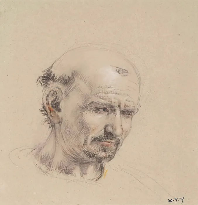 Framed Print : Head of a Bald Man - Study for Lord Patrick Lindsay of the Byres and Lord William Ruthven... c1824. Creator: William Allan Framed Print : Head of a Bald Man - Study for Lord Patrick Lindsay of the Byres and Lord William Ruthven... c1824. Creator: William Allan