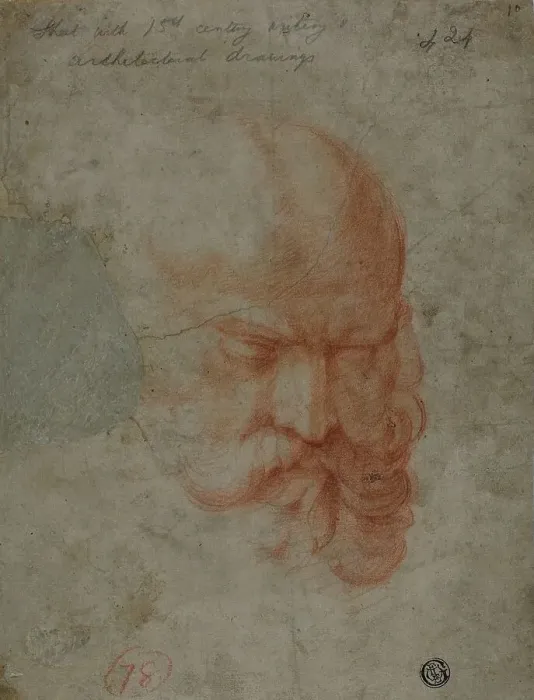 Framed Print : Head of a Bearded Man (recto) Sketches of Architectural Details (verso), n.d. Creator: Unknown Framed Print : Head of a Bearded Man (recto) Sketches of Architectural Details (verso), n.d. Creator: Unknown