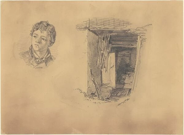 Head of a Boy; and the Entrance to a Shack, 1871. Creator: John Singer Sargent