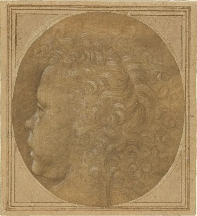 Framed Print : Head of a Child [recto], c. 1490. Creator: Fra Bartolomeo