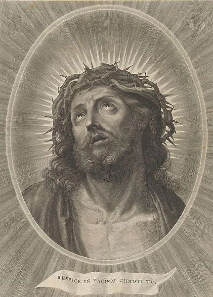 Head of Christ looking up with crown of thorns, in an oval frame, after Reni, ca. 1