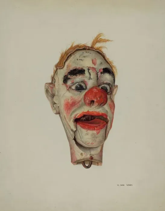 Framed Print : Head of a Clown Marionette, c. 1939. Creator: Vera Van Voris Framed Print : Head of a Clown Marionette, c. 1939. Creator: Vera Van Voris