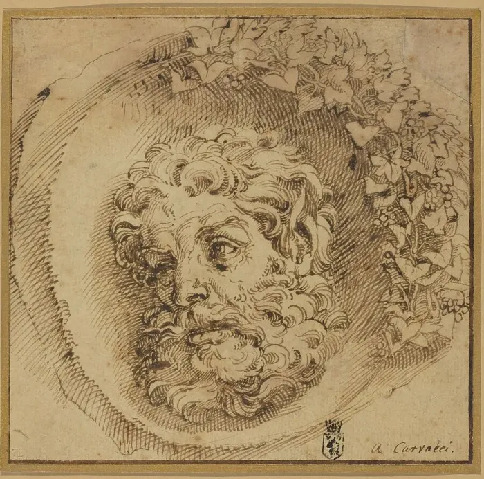 Framed Print : Head of a Faun in a Concave Roundel, probably c. 1595. Creator: Agostino Carracci Framed Print : Head of a Faun in a Concave Roundel, probably c. 1595. Creator: Agostino Carracci