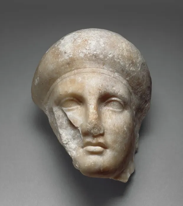 Framed Print : Head of a Female Attendant from a Grave Naiskos, about 350 BC. Creator: Unknown Framed Print : Head of a Female Attendant from a Grave Naiskos, about 350 BC. Creator: Unknown