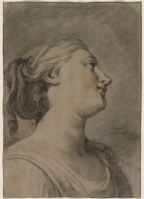 Framed Print : Head of a Female Figure in Profile, Turned to the Right, c. 1763-1770?. Creator: Hughes Taraval Framed Print : Head of a Female Figure in Profile, Turned to the Right, c. 1763-1770?. Creator: Hughes Taraval