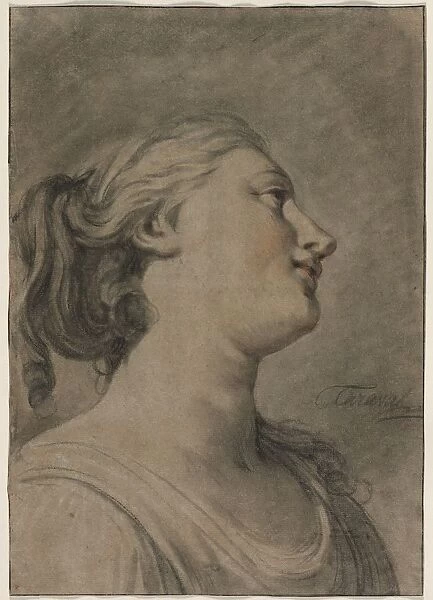 Head of a Female Figure in Profile, Turned to the Right, c. 1763-1770?. Creator: Hughes Taraval