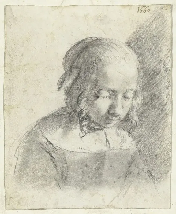 Framed Print : Head of a girl, 1660. Creator: Moses ter Borch Framed Print : Head of a girl, 1660. Creator: Moses ter Borch