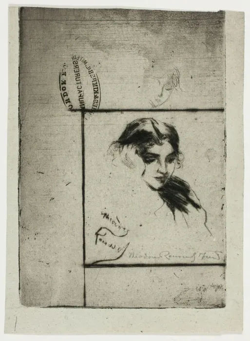 Framed Print : Head of a Girl Leaning on Her Hand, 1895 / 1900. Creator: Theodore Roussel Framed Print : Head of a Girl Leaning on Her Hand, 1895 / 1900. Creator: Theodore Roussel