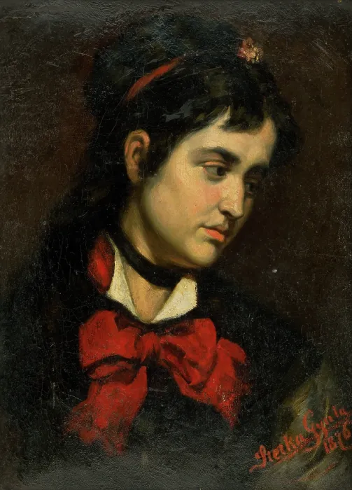 Framed Print : Head of a Girl with Red Scarf, 1876. Creator: Gyula Stetka Framed Print : Head of a Girl with Red Scarf, 1876. Creator: Gyula Stetka