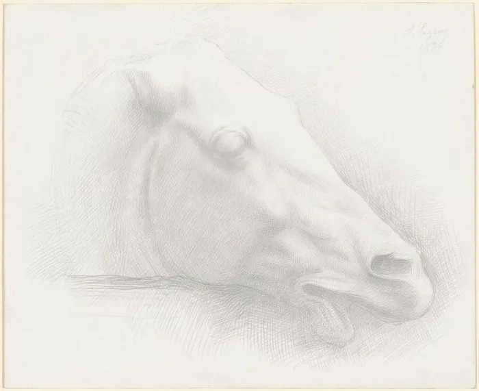 Framed Print : Head of a Horse from the Parthenon, 1898. Creator: Alphonse Legros Framed Print : Head of a Horse from the Parthenon, 1898. Creator: Alphonse Legros