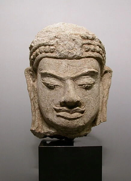 Head of a Male Deity (Deva), Haripunjaya period, 11th  /  12th century. Creator: Unknown