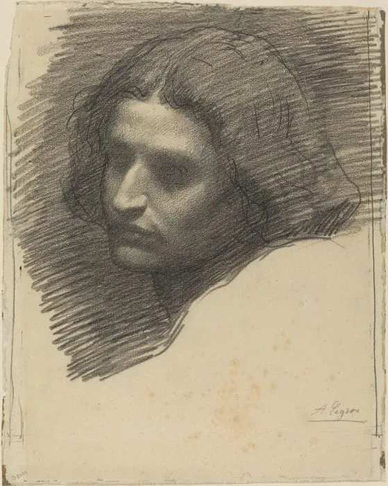 Framed Print : Head of a Man Facing Left [recto]. Creator: Alphonse Legros