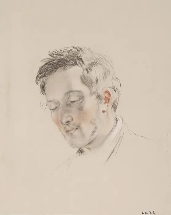 Framed Print : Head of a Man Looking Down - Study for The Shepherd's Grace, c1826. Creator: William Allan. Head of a Man Looking Down - Study for The Shepherd's Grace, c1826