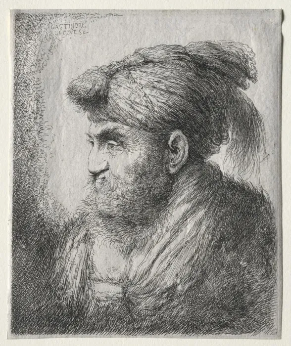 Framed Print : Head of a Man in Oriental Turban, c. 1650. Creator: Giovanni Benedetto Castiglione (Italian Framed Print : Head of a Man in Oriental Turban, c. 1650. Creator: Giovanni Benedetto Castiglione (Italian