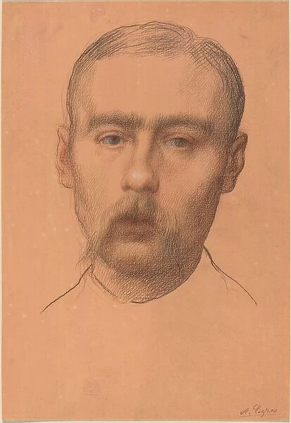 Head of a Man (Possible Portrait of Professor E. D. Adams). Creator: Alphonse Legros