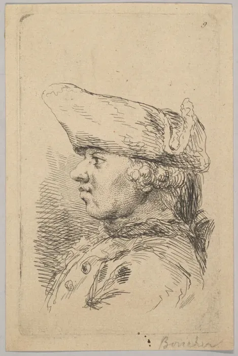 Framed Print : Head of a man in profile wearing a tricorne, 18th century. Creator: Unknown Framed Print : Head of a man in profile wearing a tricorne, 18th century. Creator: Unknown