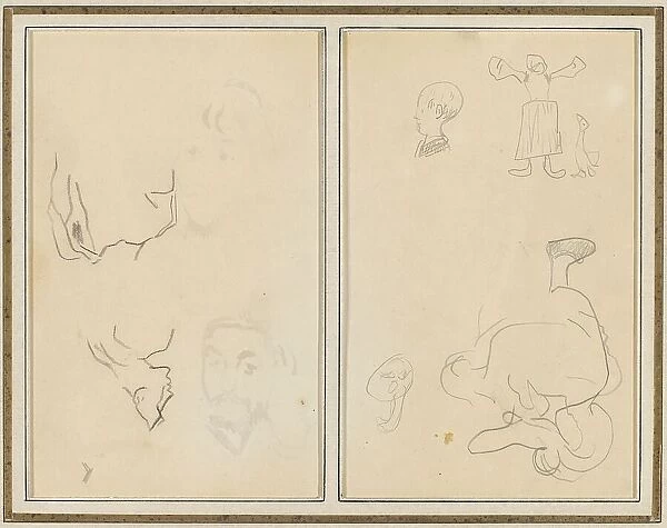 Head of a Man with a Study of His Back; Various Sketches with a Peasant...[recto], 1884-1888. Creator: Paul Gauguin