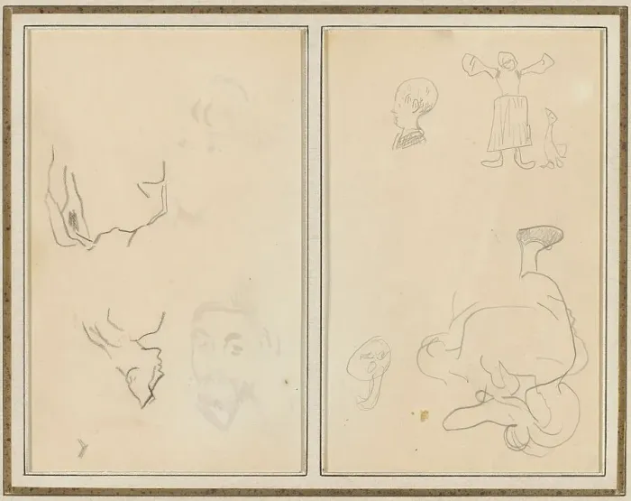Framed Print : Head of a Man with a Study of His Back; Various Sketches with a Peasant...[recto], 1884-1888. Creator: Paul Gauguin
