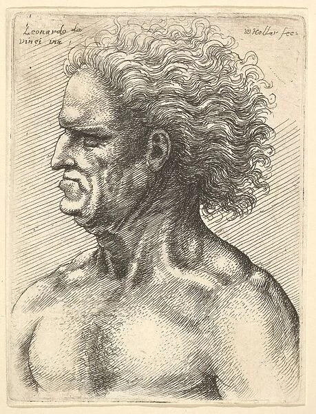 Head of a muscular old man in profile to left with flowing hair, 1625-77