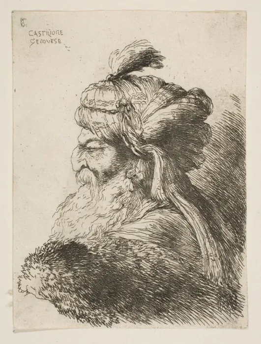 Framed Print : Head of an old man with a turban facing left, from the series of Small Heads in... ca Framed Print : Head of an old man with a turban facing left, from the series of Small Heads in... ca