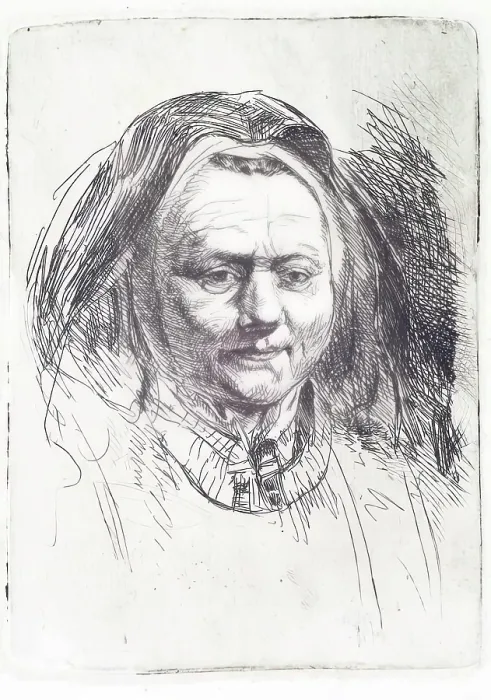 Framed Print : Head of an Old Woman (in the style of Rembrandt), (c1620s), c1820s. Creator: Andrew Geddes Framed Print : Head of an Old Woman (in the style of Rembrandt), (c1620s), c1820s. Creator: Andrew Geddes