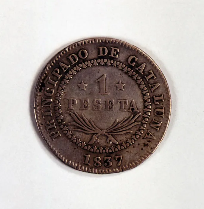Framed Print : Head of a one-peseta coin in silver, reign of Elizabeth II, 1837. Catalonia Framed Print : Head of a one-peseta coin in silver, reign of Elizabeth II, 1837. Catalonia