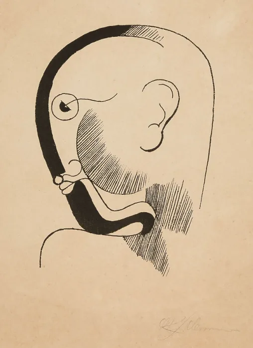 Framed Print : Head in profile with black contour, 1928. Creator: Schlemmer, Oskar (1888-1943)