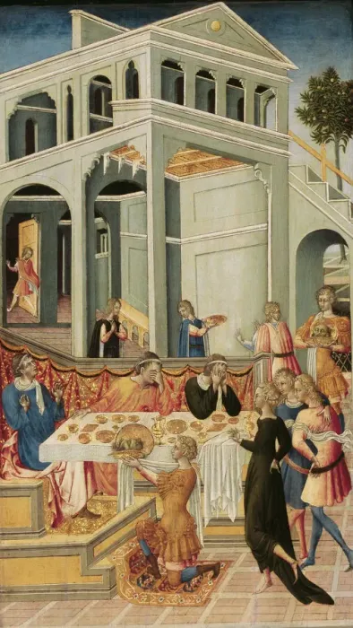 Framed Print : The Head of Saint John the Baptist Brought before Herod, 1455-1460. Artist: Giovanni di Paolo (ca 1403-1482) Framed Print : The Head of Saint John the Baptist Brought before Herod, 1455-1460. Artist: Giovanni di Paolo (ca 1403-1482)
