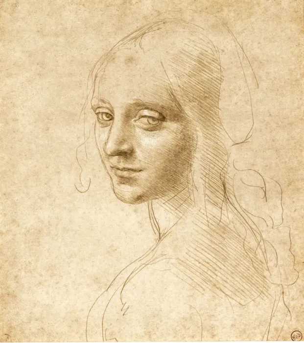 Framed Print : Head and shoulders of a girl, c. 1490. Creator: Leonardo da Vinci (1452-1519) Framed Print : Head and shoulders of a girl, c. 1490. Creator: Leonardo da Vinci (1452-1519)