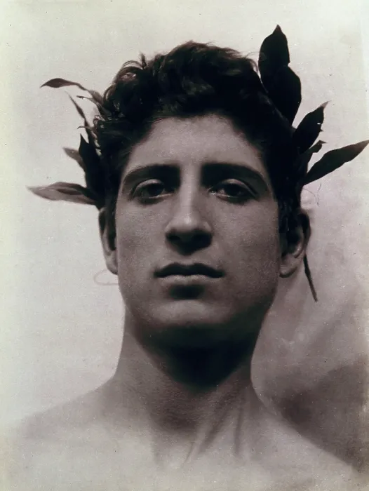 Framed Print : Head of a Sicilian boy posing, crowned with laurel leaves, March 1902. Creator: Count Wilhelm von Gloeden Framed Print : Head of a Sicilian boy posing, crowned with laurel leaves, March 1902. Creator: Count Wilhelm von Gloeden