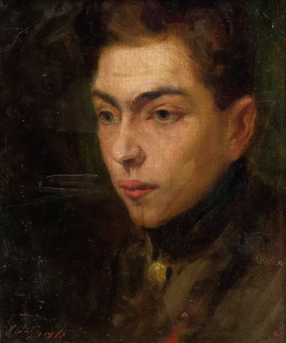 Framed Print : Head Study of a Young Man, around 1890. Creator: Ludovit Pitthordt